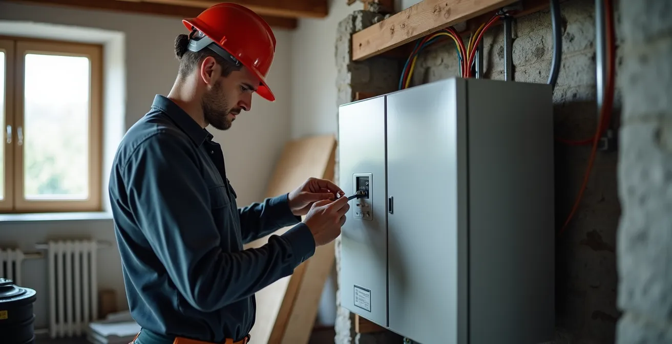 Professionelle Installation eines Batteriespeichers in einem temperierten deutschen Hauswirtschaftsraum
