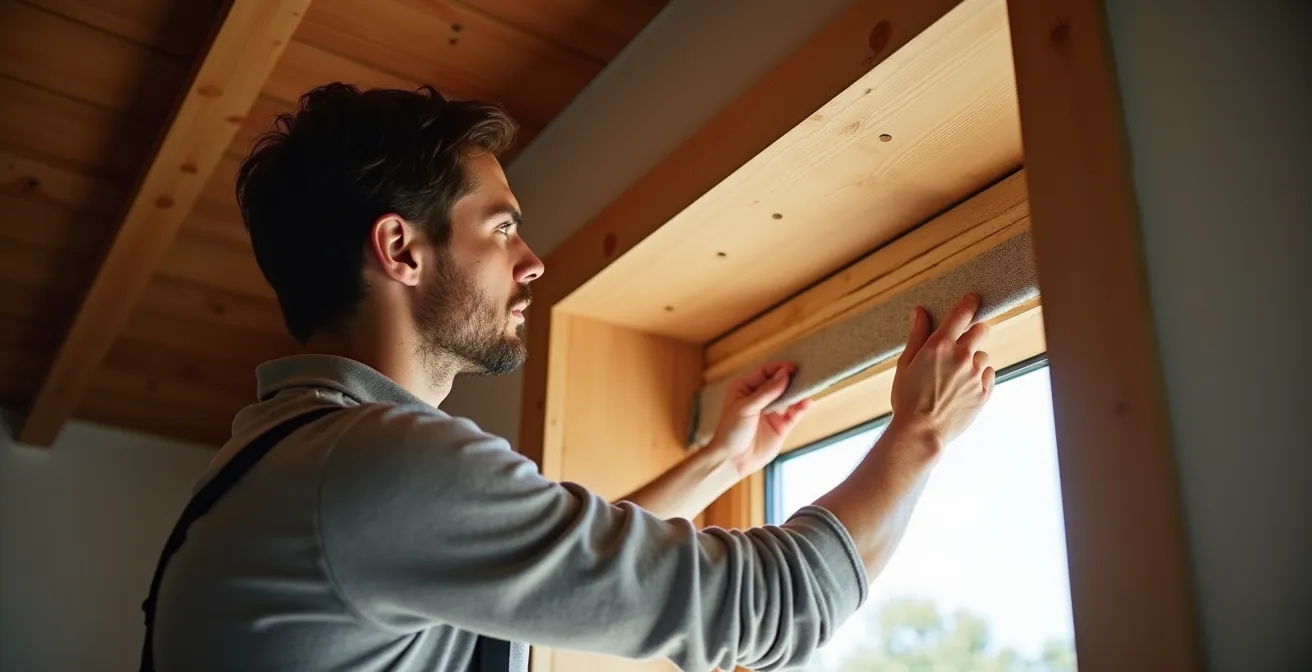 Hausbesitzer dämmt Rollladenkasten zur Energieeinsparung