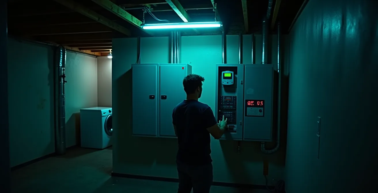 Nächtliche Ansicht eines deutschen Hauses mit Smart Meter Grundlastmessung