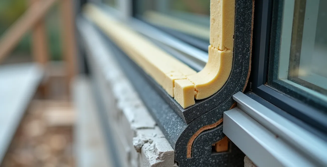 Detailaufnahme der RAL-Montage mit drei Dichtungsebenen im Fensterquerschnitt