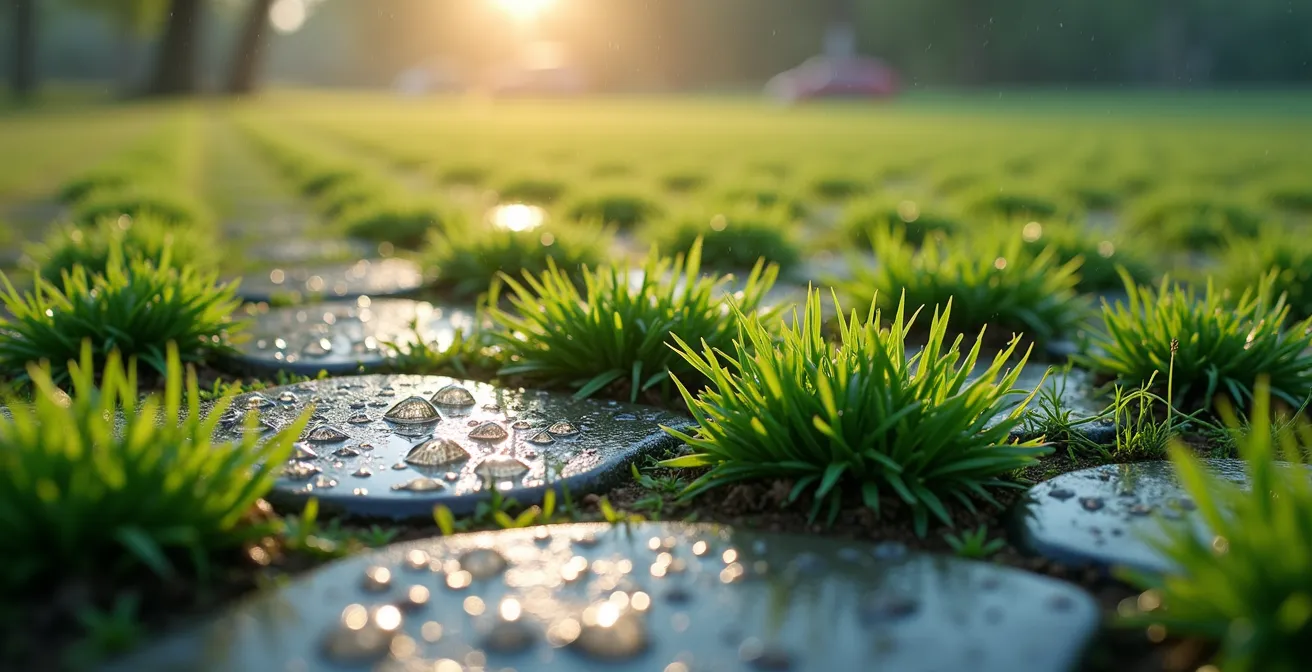 Ökologische Einfahrt mit Rasengittersteinen und Grasbewuchs