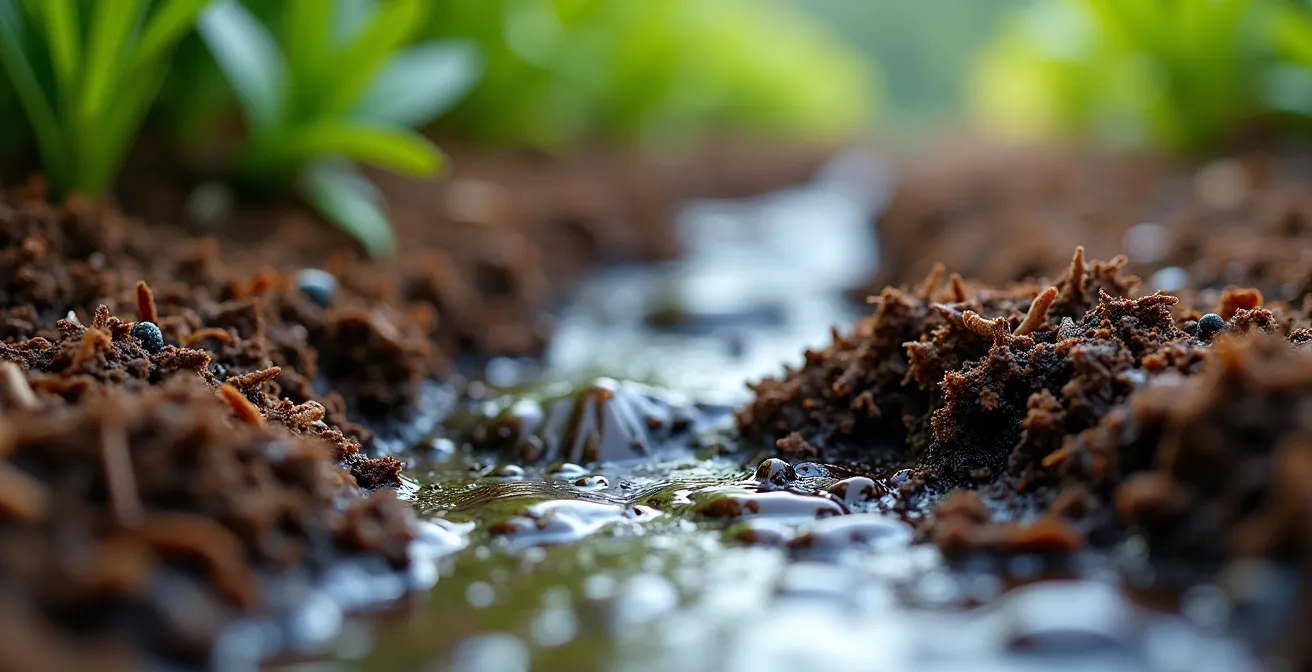 Versickerungsmulde im Garten leitet Dachwasser zu Bäumen