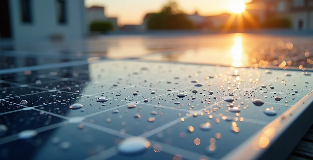 Professionelle Reinigung von Solarmodulen auf Ost-West-Dach mit weichen Bürsten