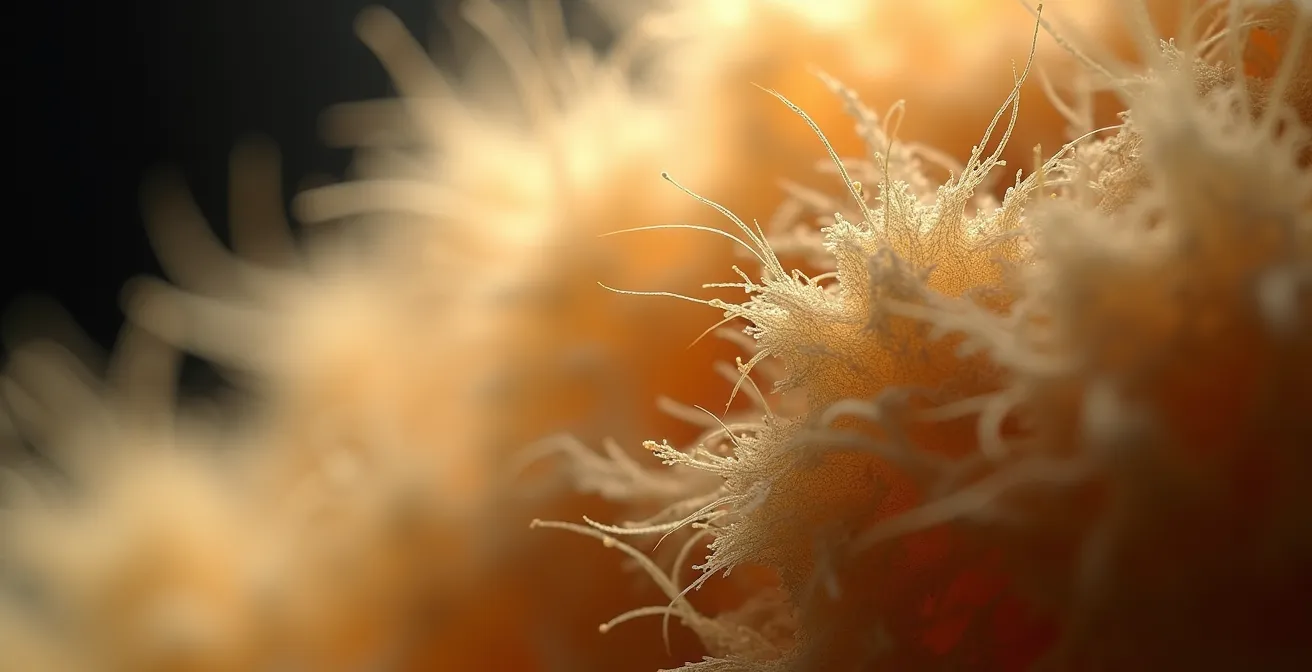 Makroaufnahme von Schafwollfasern mit Formaldehyd-Bindung