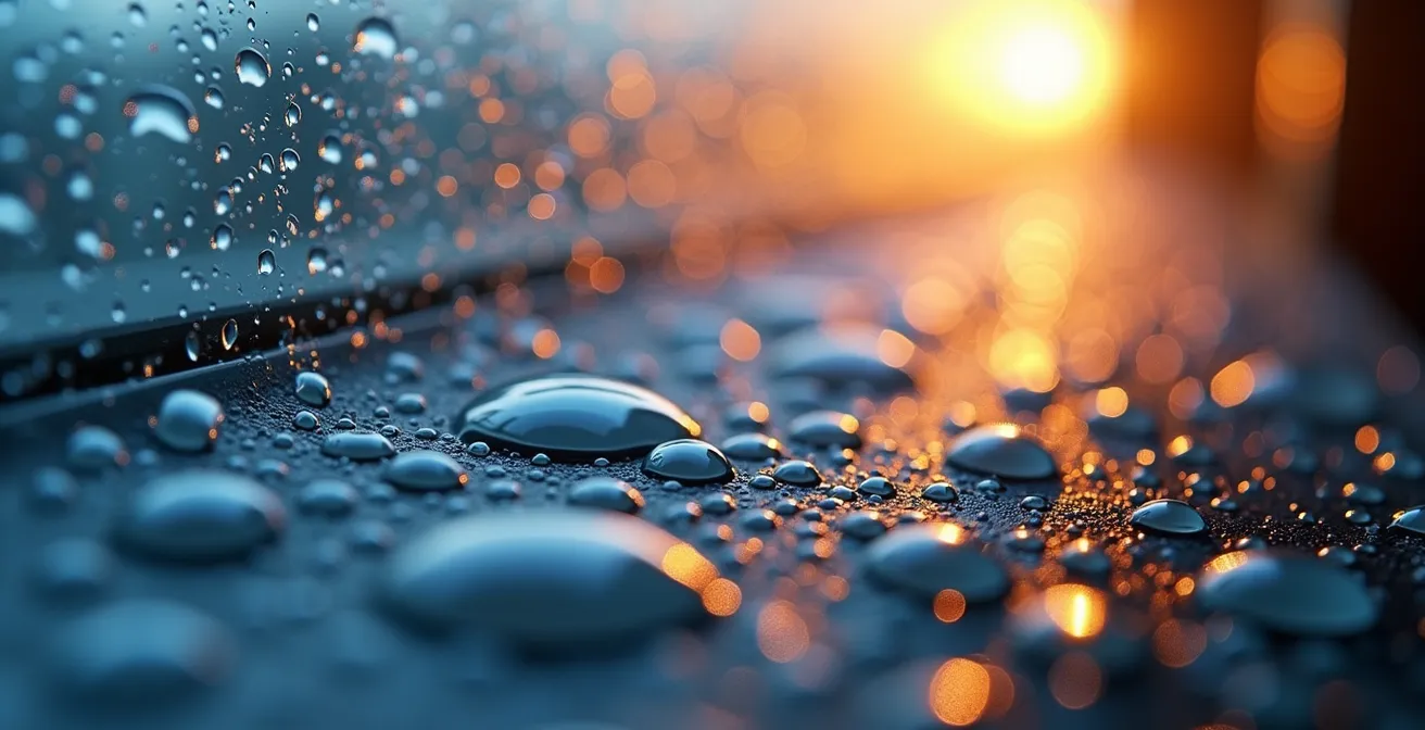 Thermografieaufnahme zeigt Kondensation an Wärmebrücke in dichter Gebäudehülle